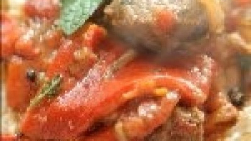 εκ.32 Στιφάδο με ψητές κόκκινες πιπεριές Φλωρίνης